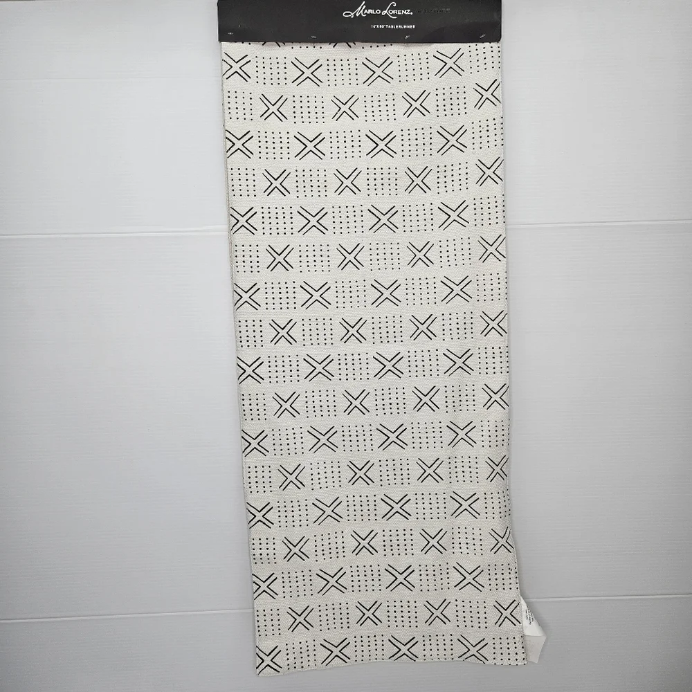 Marlo Lorenz Mudcloth Table Runner Geometric Cotton NWT 16 x 80 Cream & Black